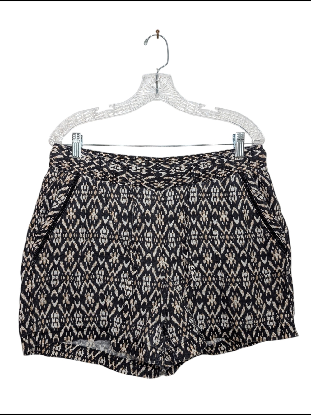 Eddie Bauer Women's LG Black & Cream Aztec Southwestern Linen Cotton Shorts